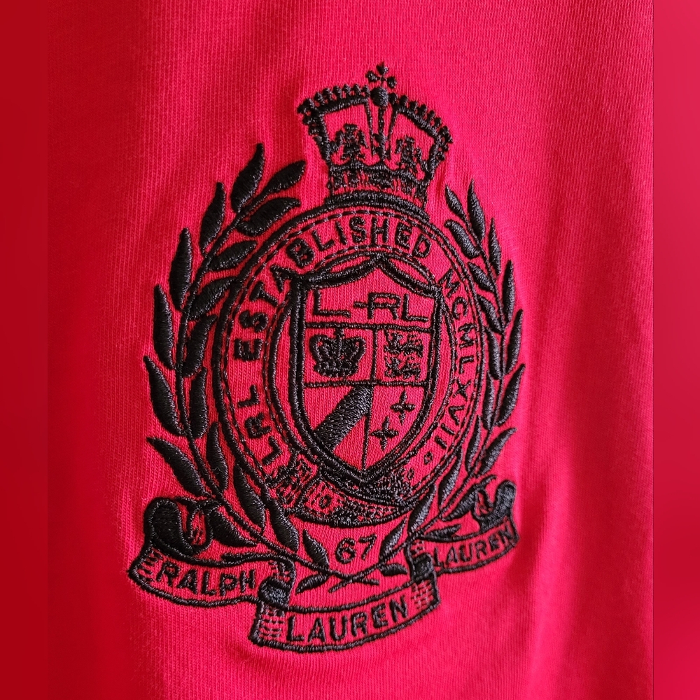 Ralph Lauren Classic Logo Embroidered Crewneck Tshirt, Women's XL, Red and Black - Picture 2 of 7